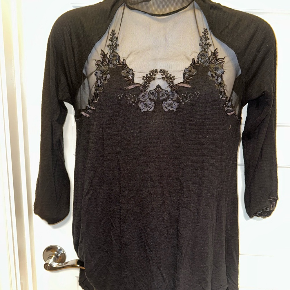Free people Black Sheer Embroidered Tunic